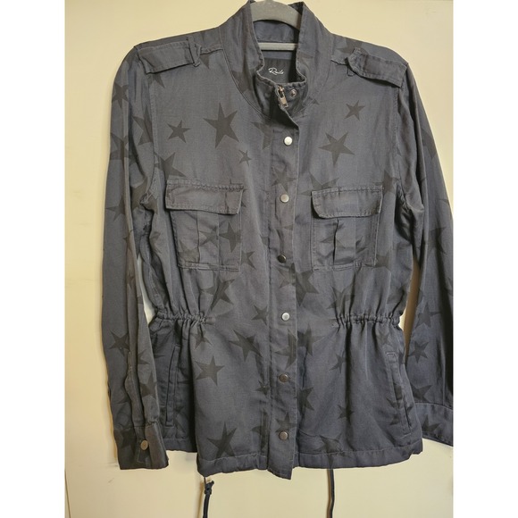 NWT Rails Trey Military Jacket Charcoal Stars Print Utility Jacket Size M Snap - Picture 1 of 9